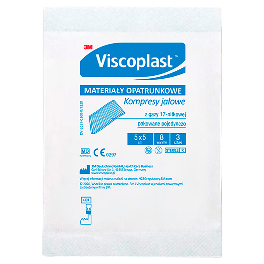 Winkel op Viscoplast, steriele gaaskompressen, 17-draads, 8-laags, 5 cm x 5 cm, 3 stuks Viscoplast, steriele gaaskompressen, 17-draads, 8-laags, 5 cm x 5 cm, 3 stuks