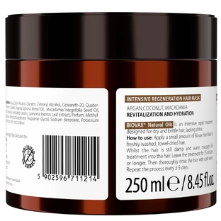 Biovax, Intensive hair regenerating mask, argan, coconut and macadamia, 250 ml
