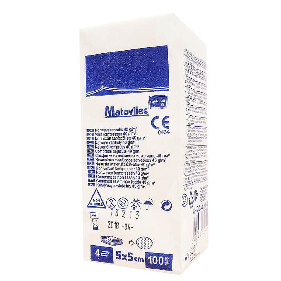 Winkel op Matopat Matovlies, niet-steriele, vlieskompressen, 4-laags, 40 g/m2, 5 cm x 5 cm, 100 stuks Matopat Matovlies, niet-steriele, vlieskompressen, 4-laags, 40 g/m2, 5 cm x 5 cm, 100 stuks