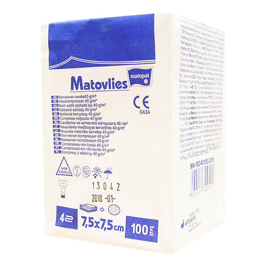 Cumpără Matopat Matovlies, comprese nesterile, nețesute, 4 straturi, 40 g/m2, 7,5 cm x 7,5 cm, 100 bucăți Matopat Matovlies, comprese nesterile, nețesute, 4 straturi, 40 g/m2, 7,5 cm x 7,5 cm, 100 bucăți