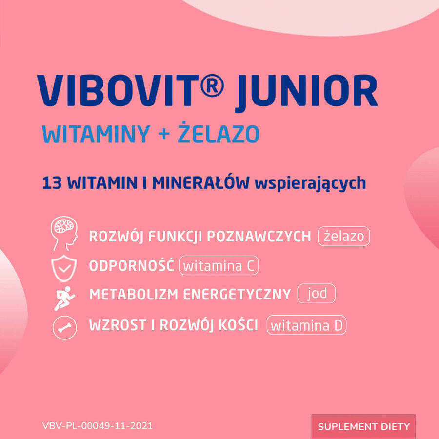 Buy Vibovit Junior Vitamins and iron, for children over 4 years of age, berry flavor, 30 tablets Vibovit Junior Vitamins and iron, for children over 4 years of age, berry flavor, 30 tablets