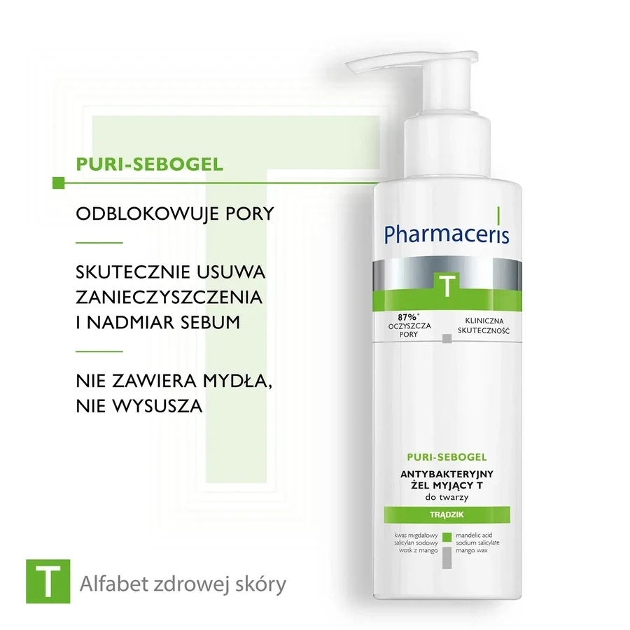 Pharmaceris T Puri-Sebogel – Antibacteriële gezichtsreiniger, 190 ml