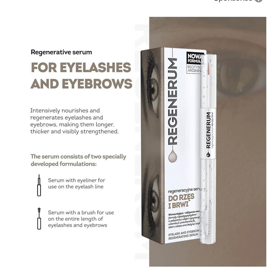 Regenerum, sérum régénérateur pour cils et sourcils, 11 ml