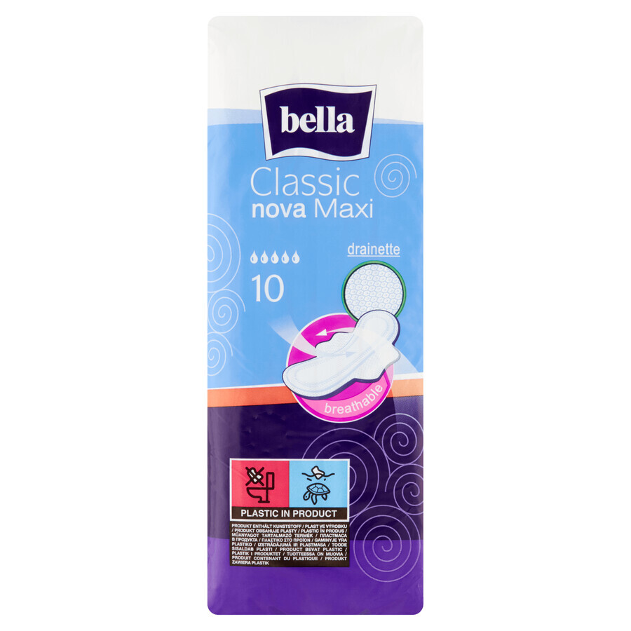 Buy Bella Classic Nova, Drainette sanitary pads with wings, Maxi, 10 pcs. Bella Classic Nova, Drainette sanitary pads with wings, Maxi, 10 pcs.