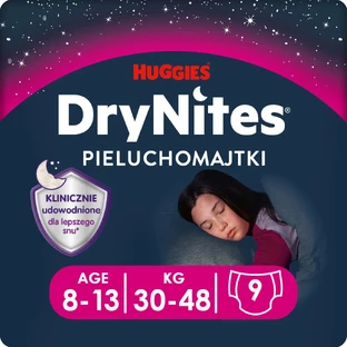 Huggies DryNites, culottes de nuit pour filles, 8-13 ans, 30-48kg, 9 pièces
