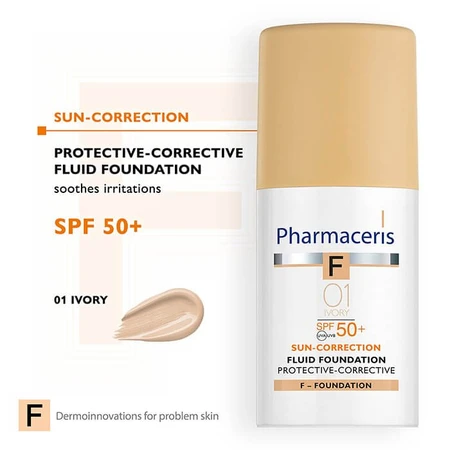 Pharmaceris F Zoncorrectie, beschermende en corrigerende vloeistof, 01 Ivoor, SPF 50+, 30 ml