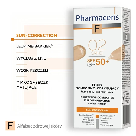Pharmaceris F Sun-Correction, Protective and correcting fluid, 02 Sand, SPF 50+, 30 ml