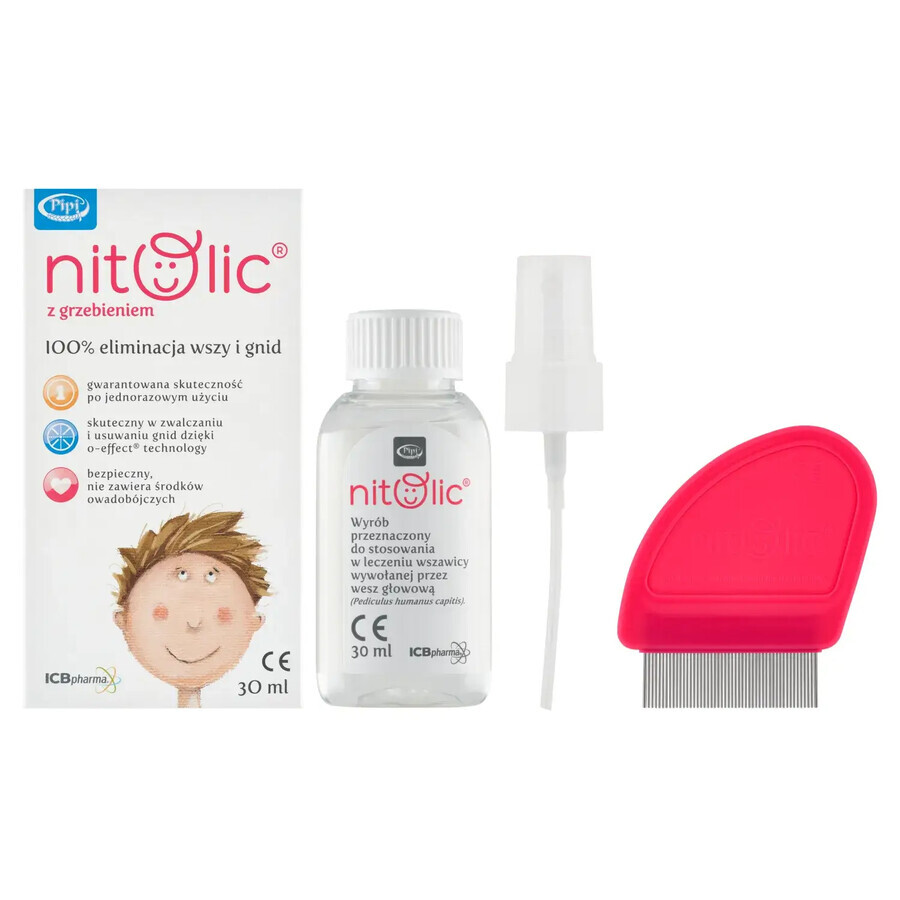 Pipi Nitolic, spray to eliminate lice and grasshoppers, 30 ml + comb