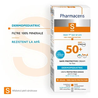 Pharmaceris S, veilige beschermende gezichtscrème voor kinderen vanaf de geboorte, SPF 50+, 50 ml