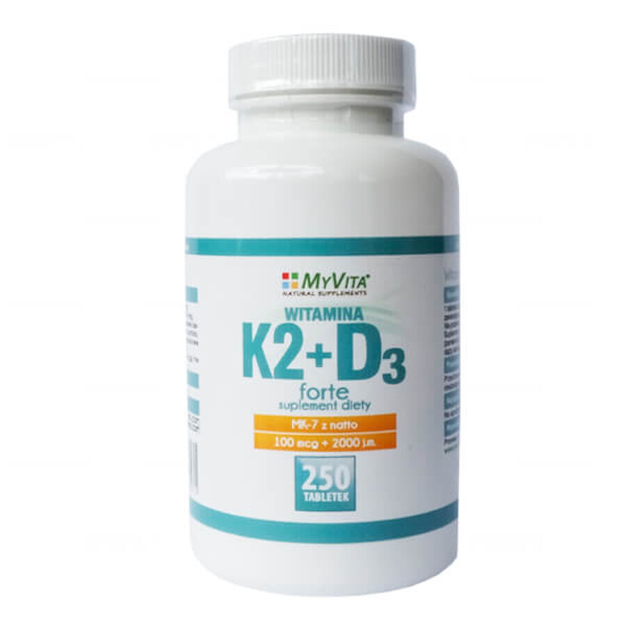 Buy MyVita K2 + D3 Forte, vitamin K2 MK-7 from natto 100 µg + vitamin D 2000 IU, 250 tablets MyVita K2 + D3 Forte, vitamin K2 MK-7 from natto 100 µg + vitamin D 2000 IU, 250 tablets