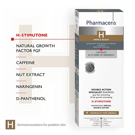 Pharmaceris H, Stimutone, shampooing pour ralentir le processus de grisonnement et stimuler la croissance des cheveux, 250 ml
