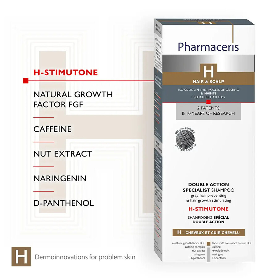 Pharmaceris H, Stimutone, champú para frenar el encanecimiento y estimular el crecimiento del cabello, 250 ml
