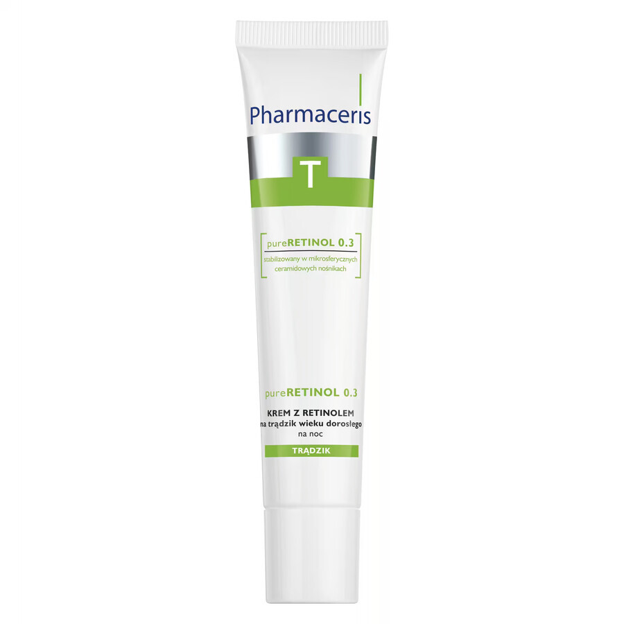 Pharmaceris T PureRETINOL 0.3, crema de retinol para el acné adulto, crema de noche, 40 ml