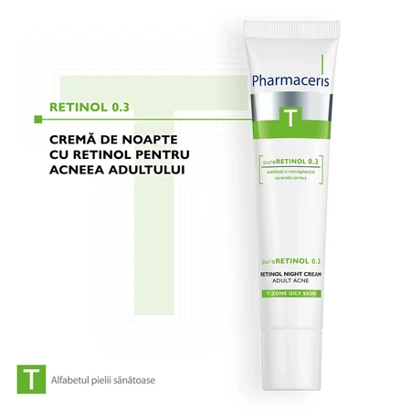 Pharmaceris T PureRETINOL 0.3, crema de retinol para el acné adulto, crema de noche, 40 ml