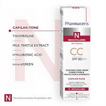 Pharmaceris N Capilar-Tone CC, crème tonifiante, peaux vasculaires et hyper-réactives, SPF 30, 40 ml
