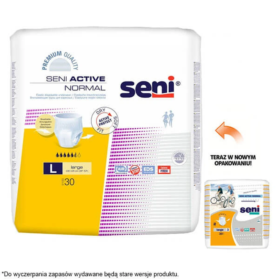 Seni Active Normal, calzoncillos absorbentes, Grande, 100-135 cm, 30 unidades