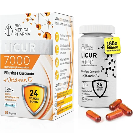 Kurkuma-Kapseln mit Vitamin D, Licur 7000, 30 Kapseln