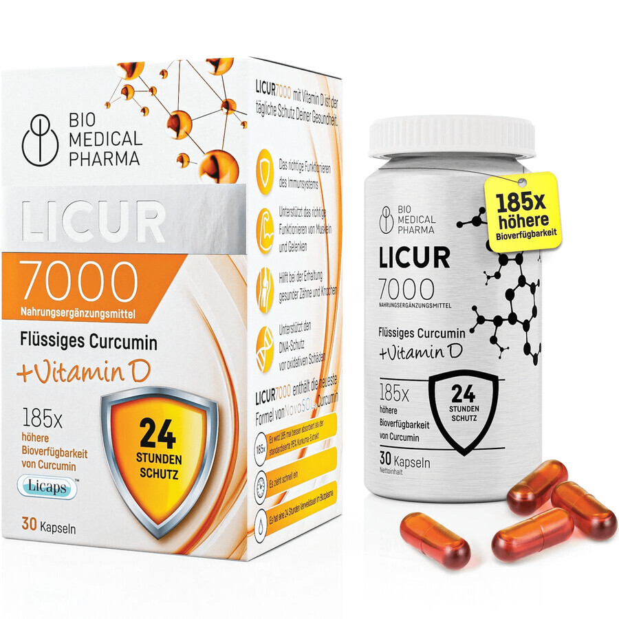 Curcumin Capsules with Vitamin D, Licur 7000, 30 capsules