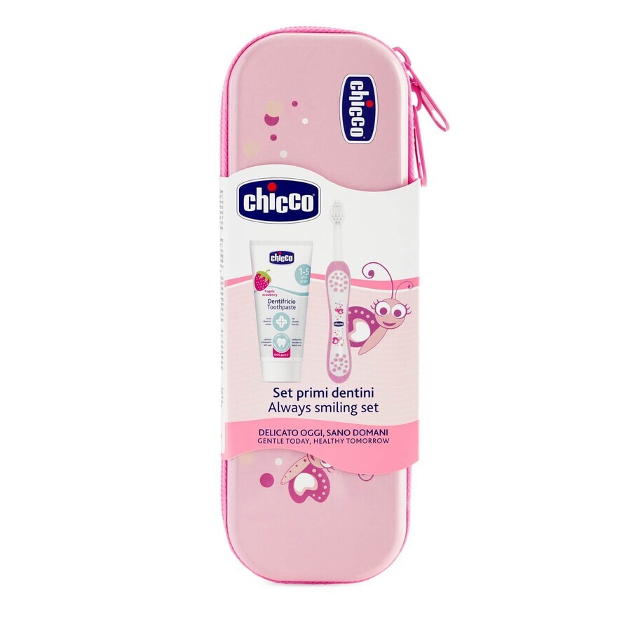 Acquista Chicco Sempre Sorridere Set Pasta + Spazzolino + Custodia 1-5l Rosa. Chicco Sempre Sorridere Set Pasta + Spazzolino + Custodia 1-5l Rosa.