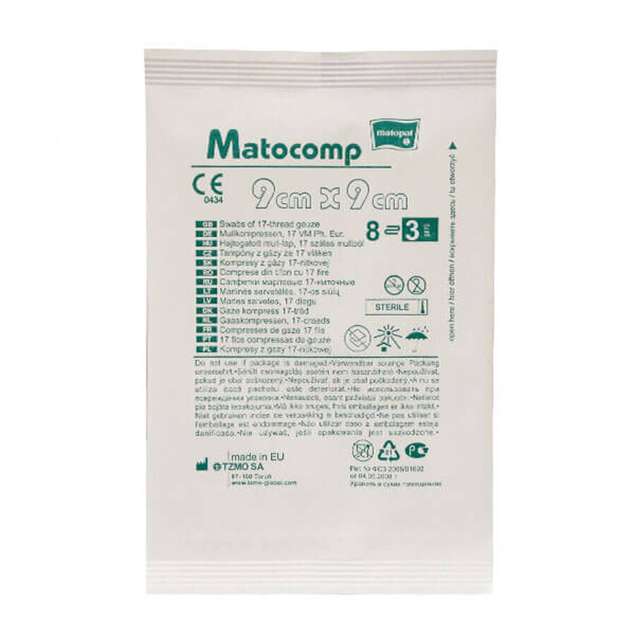 Comprar Matopat Matocomp, compresas de gasa estériles, 17 hilos, 8 capas, 9 cm x 9 cm, 3 piezas Matopat Matocomp, compresas de gasa estériles, 17 hilos, 8 capas, 9 cm x 9 cm, 3 piezas