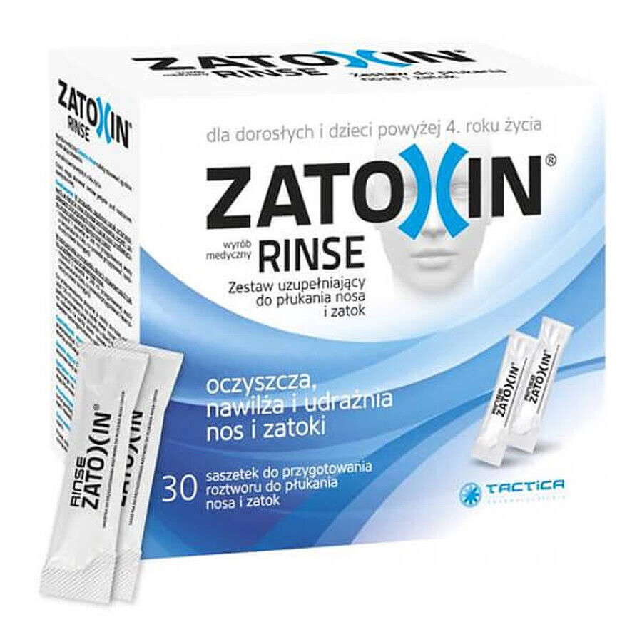 Zatoxin Rinse, set di risciacqui nasali e sinusali supplementari per adulti e bambini sopra i 4 anni, 3,2 g x 30 bustine