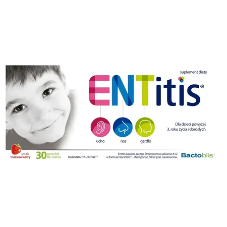ENTitis voor kinderen vanaf 3 jaar, aardbeiensmaak, 30 zuigtabletten