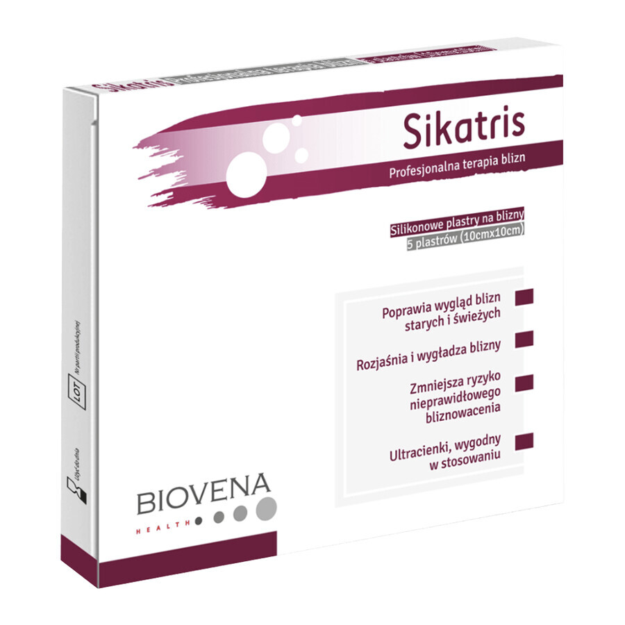 Buy Sikatris, silicone patches for scars, 10 cm x 10 cm, 5 pieces Sikatris, silicone patches for scars, 10 cm x 10 cm, 5 pieces