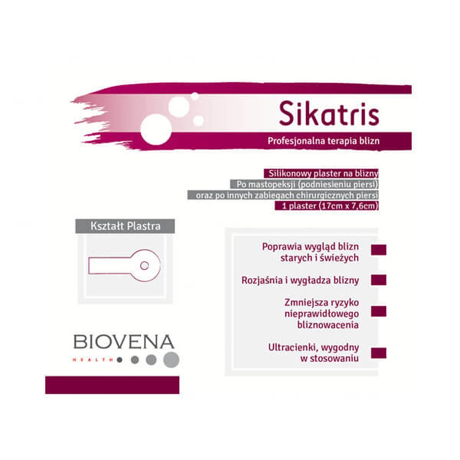 Sikatris, siliconen littekenpleister na mastopexie, 17 cm x 7,6 cm, 1 stuk