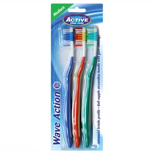 Beauty Formulas Active Oral Care, brosse à dents, Wave Action, Medium, 3 pièces