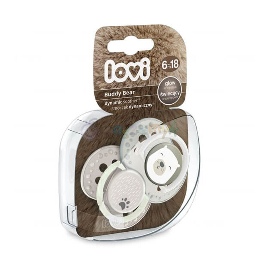 Winkel op Lovi Buddy Bear, rustgevende speen, dynamisch, oplichtend in het donker, 6-18 maanden, 2 stuks Lovi Buddy Bear, rustgevende speen, dynamisch, oplichtend in het donker, 6-18 maanden, 2 stuks