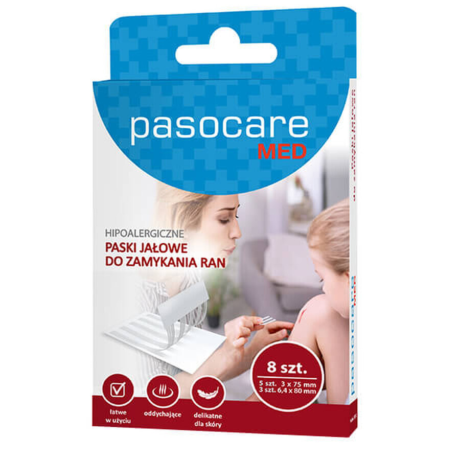 Buy Pasocare Med, wound closure strips, sterile, hypoallergenic, 8 pieces Pasocare Med, wound closure strips, sterile, hypoallergenic, 8 pieces