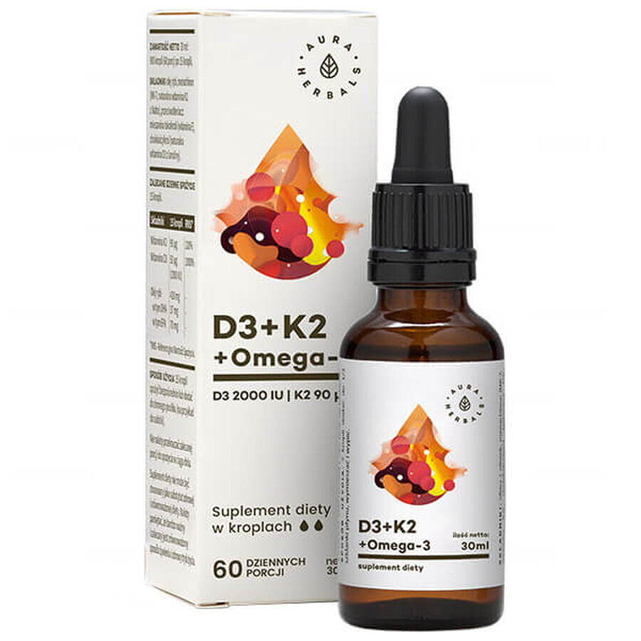 Comprar Aura Herbals D3 + K2 MK7 + Omega 3 gotas, 30 ml Aura Herbals D3 + K2 MK7 + Omega 3 gotas, 30 ml