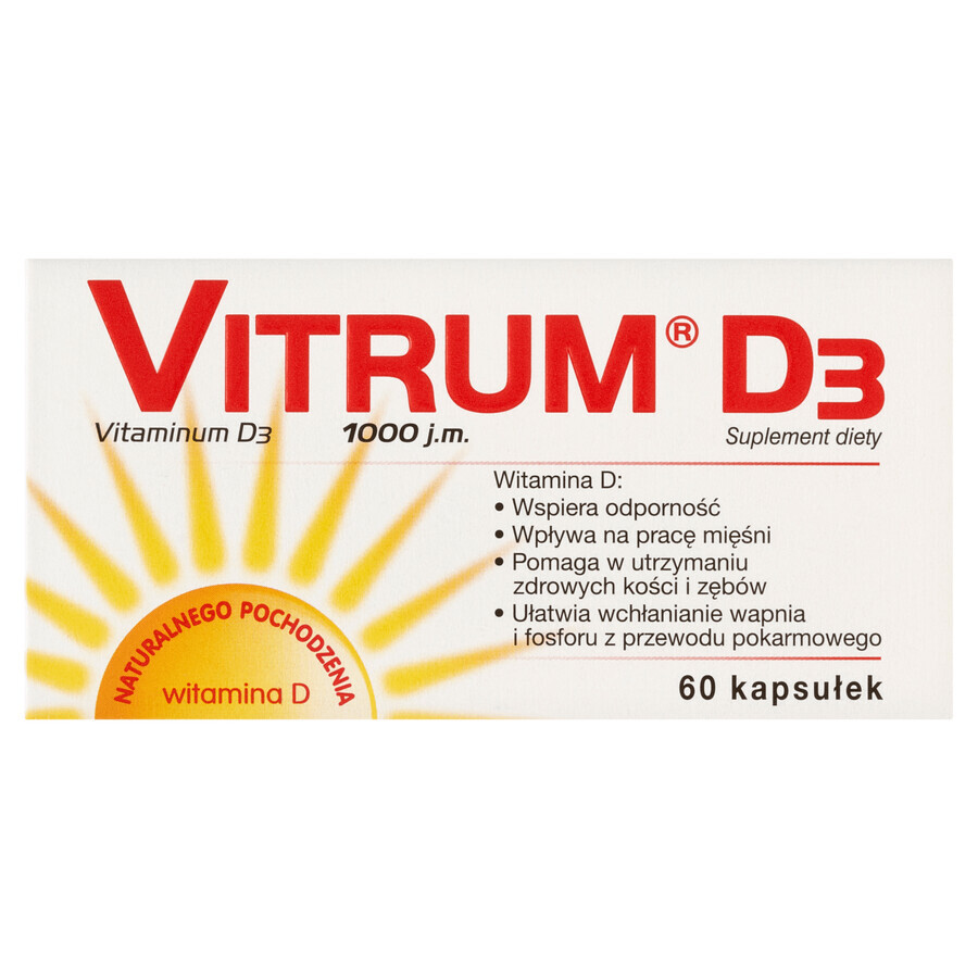 Buy Vitrum D3, vitamin D 1000 IU, 60 capsules Vitrum D3, vitamin D 1000 IU, 60 capsules