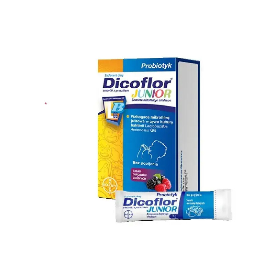 Cumpără Dicoflor Junior, pentru copii de la 3 ani și adulți, aromă de fructe de pădure, 12 pliculețe Dicoflor Junior, pentru copii de la 3 ani și adulți, aromă de fructe de pădure, 12 pliculețe