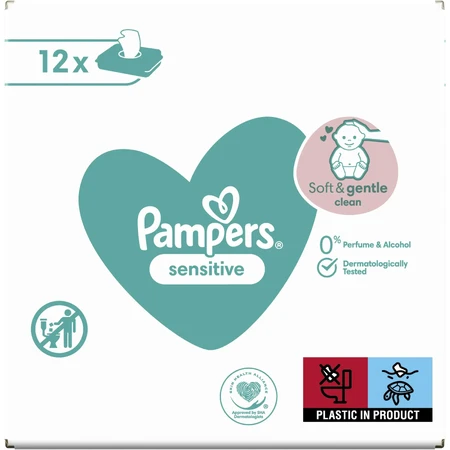 Pampers Sensitive, toallitas húmedas, piel delicada para bebés y niños, 12 x 52 unidades