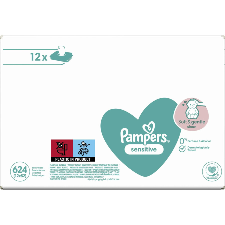 Pampers Sensitive, wet wipes, delicate skin for babies and children, 12 x 52 pieces Pampers Sensitive, wet wipes, delicate skin for babies and children, 12 x 52 pieces