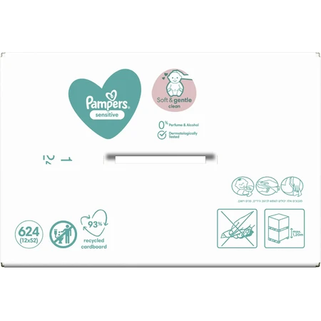 Pampers Sensitive, toallitas húmedas, piel delicada para bebés y niños, 12 x 52 unidades