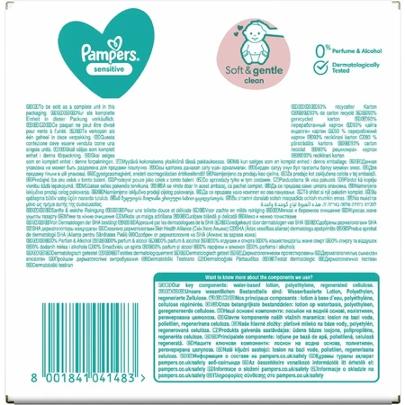 Pampers Sensitive, toallitas húmedas, piel delicada para bebés y niños, 12 x 52 unidades