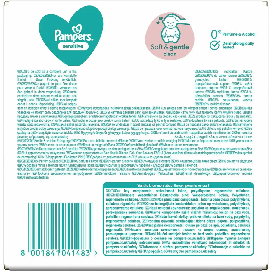 Pampers Sensitive, wet wipes, delicate skin for babies and children, 12 x 52 pieces Pampers Sensitive, wet wipes, delicate skin for babies and children, 12 x 52 pieces