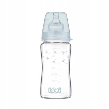 Lovi Diamond Glass, biberon en verre, anti-colique avec tétine à débit lent, Botanic, à partir de 3 mois, 250 ml