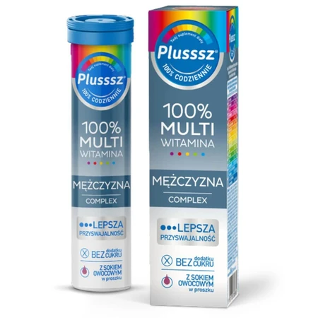 Plusssz 100% Complejo Multivitamínico Masculino, sabor mora-naranja, 20 comprimidos efervescentes