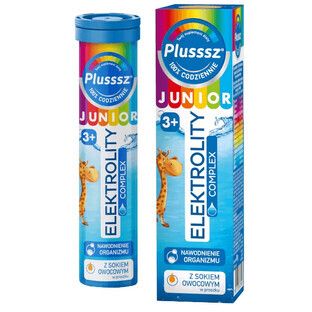Plusssz Junior Elektrolyten Complex, voor kinderen vanaf 3 jaar, sinaasappelsmaak, 20 bruistabletten