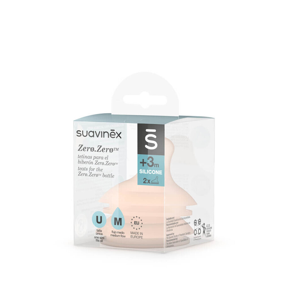 Boutique Suavinex Zero Zero, tétine de biberon, silicone, anti-colique, débit moyen, à partir de 3 mois, 2 pièces Suavinex Zero Zero, tétine de biberon, silicone, anti-colique, débit moyen, à partir de 3 mois, 2 pièces