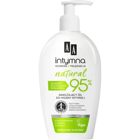 AA Intymna Natural 95%, Bescherming en Verzorging, vochtinbrengende gel voor intieme hygiëne, 300 ml