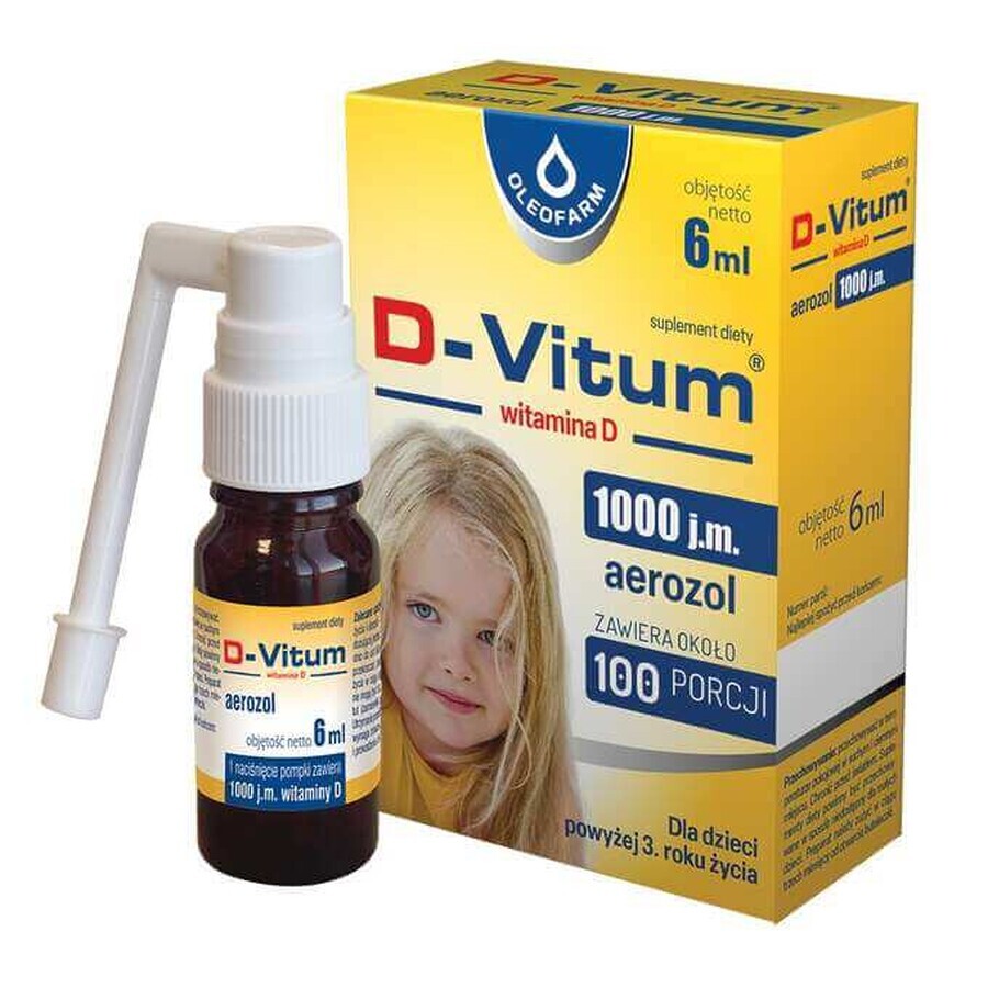 D-Vitum 1000 UI, vitamina D pentru copii peste 1 an, aerosol, 6 ml D-Vitum 1000 UI, vitamina D pentru copii peste 1 an, aerosol, 6 ml