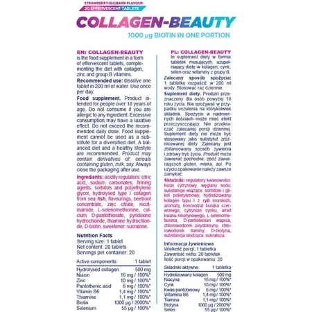 Allnutrition Collagen-Beauty, aardbei-rabarbersmaak, 20 bruistabletten