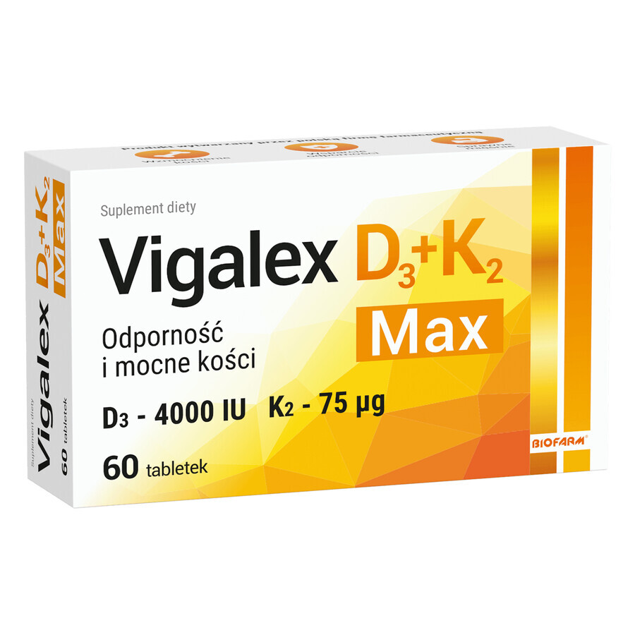 Buy Vigalex D3 + K2 Max, vitamin D 4000 IU + vitamin K 75 µg, 60 tablets Vigalex D3 + K2 Max, vitamin D 4000 IU + vitamin K 75 µg, 60 tablets