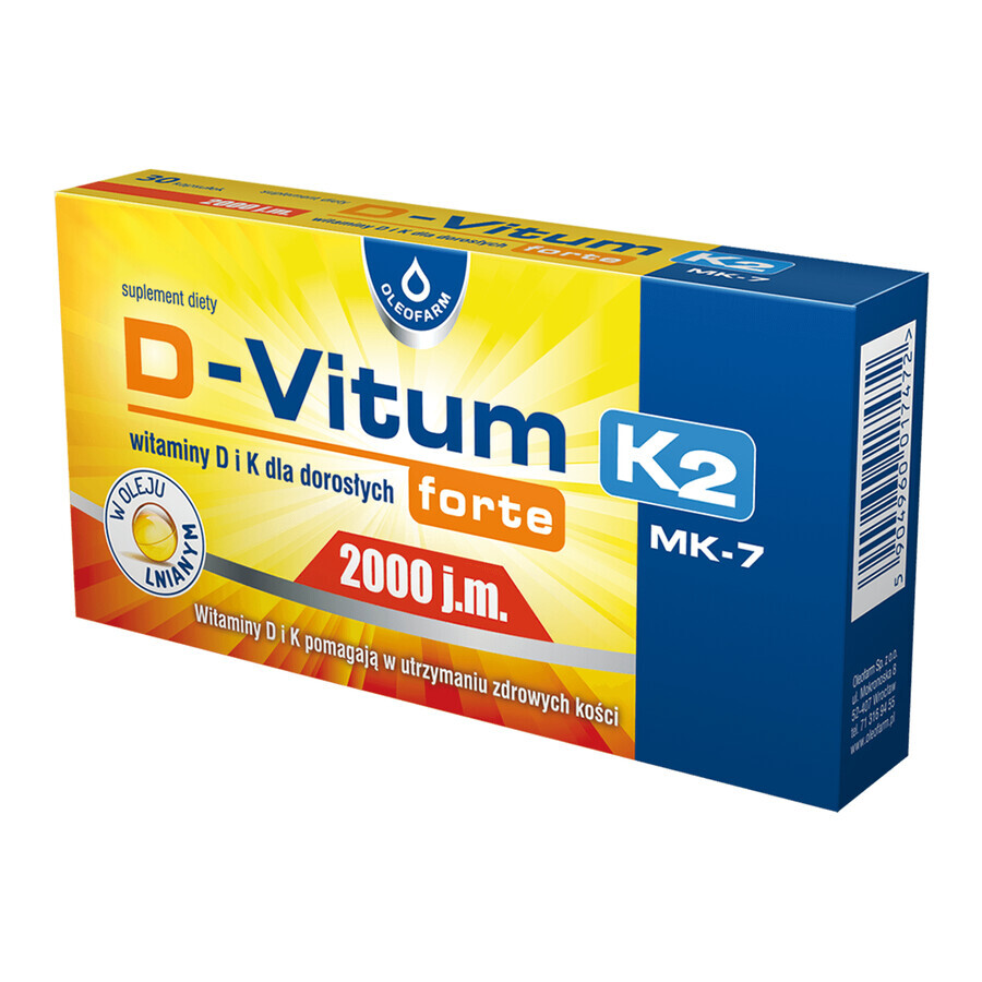 Acquista D-Vitum Forte 2000 IU K2, Integratore Alimentare in Capsule, 30 Pezzi. D-Vitum Forte 2000 IU K2, Integratore Alimentare in Capsule, 30 Pezzi.