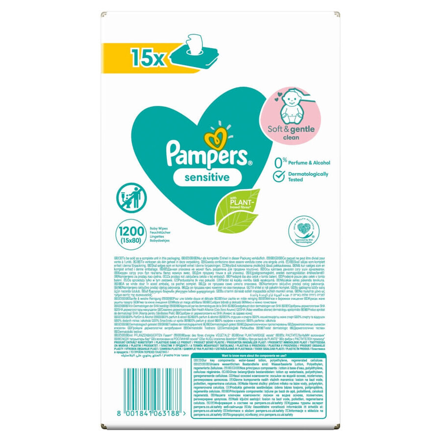 Shop Pampers Sensitive, Feuchttücher, 15 x 80 Stück Pampers Sensitive, Feuchttücher, 15 x 80 Stück