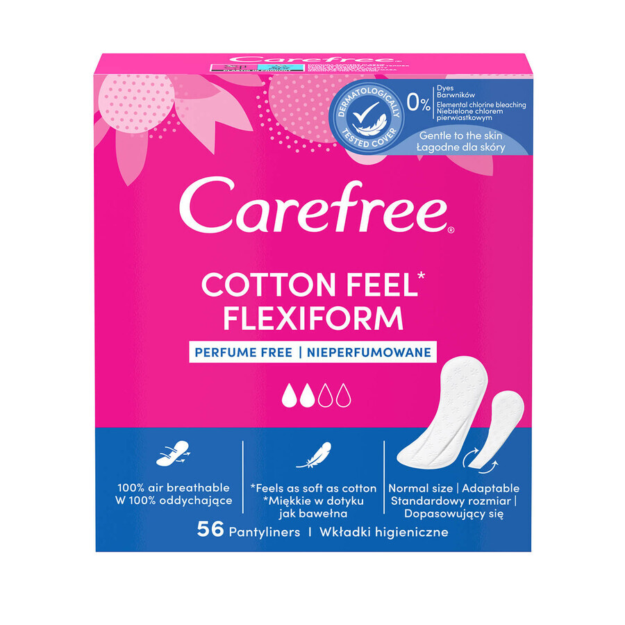 Carefree Cotton Feel Flexiform sanitary pads, unscented, 56 pcs.